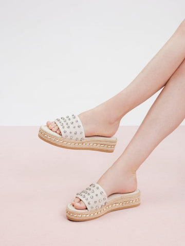 PAZZION, Poppy Studded Wedges, Beige